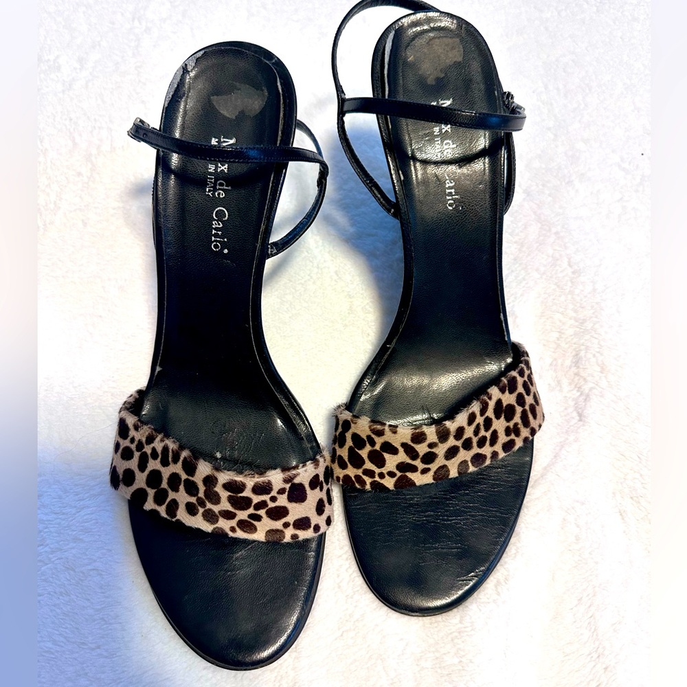 Max de Carlo Heels – Haircalf Leopard Strap, Italian Leather – Size 9